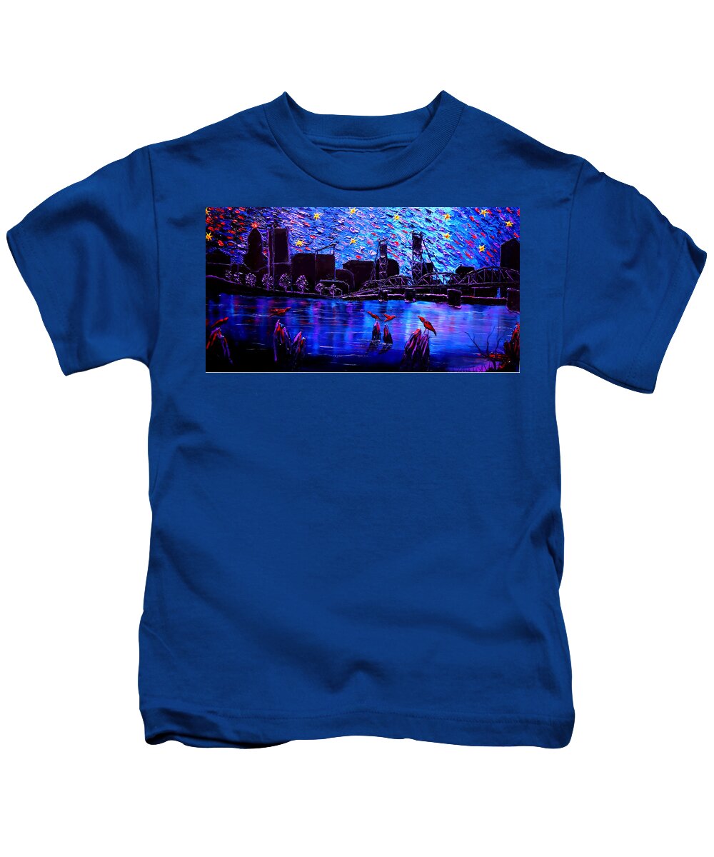  Kids T-Shirt featuring the painting Portland Starry Night #3 by James Dunbar