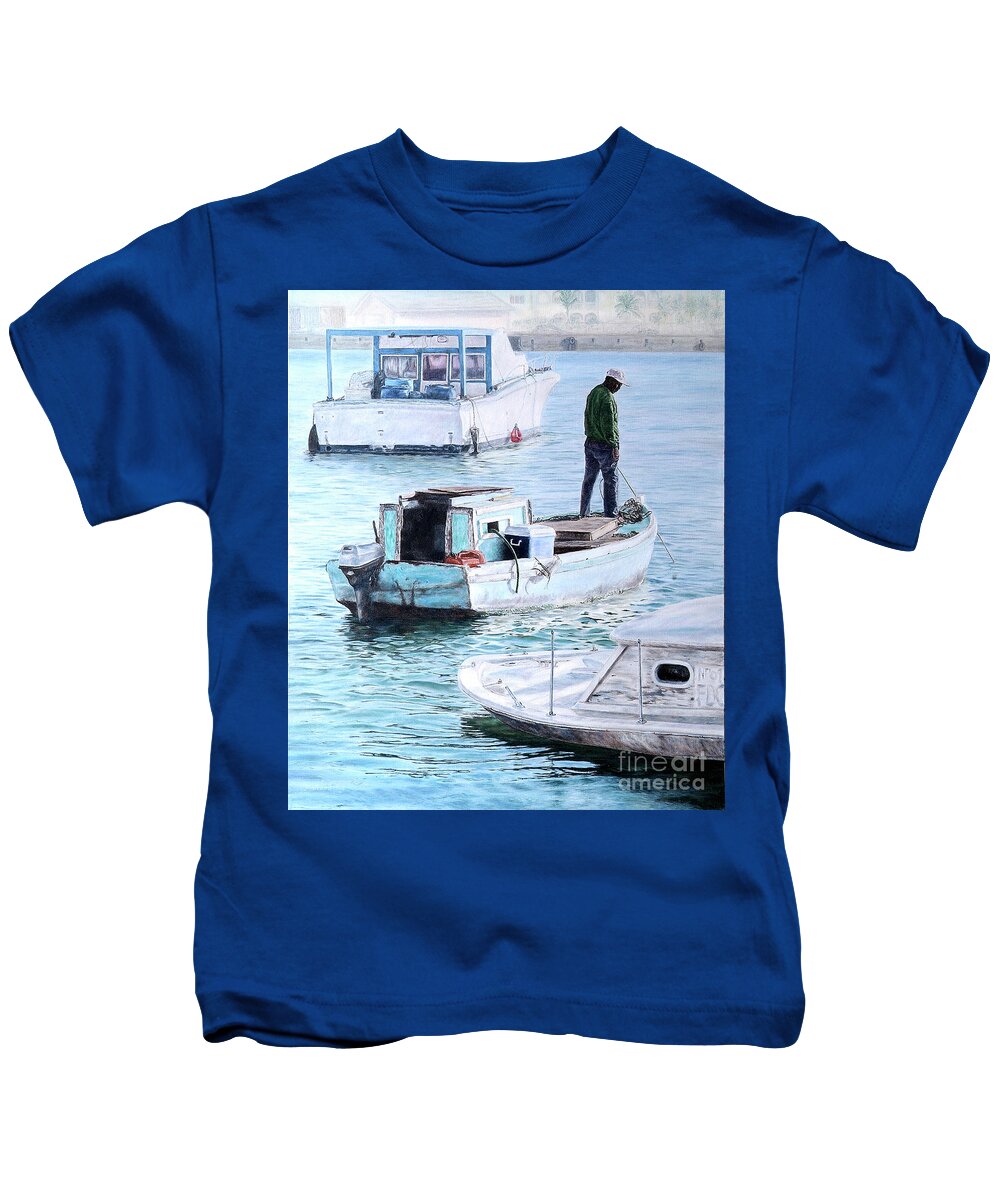 Roshanne Kids T-Shirt featuring the painting Potter's Cay Blues by Roshanne Minnis-Eyma