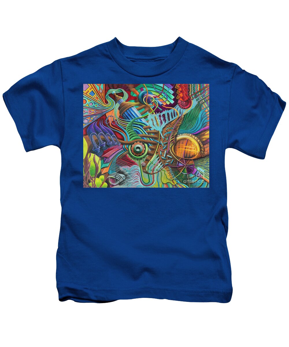 Art Deco Kids T-Shirt featuring the drawing Psycho Deco by Scott Brennan