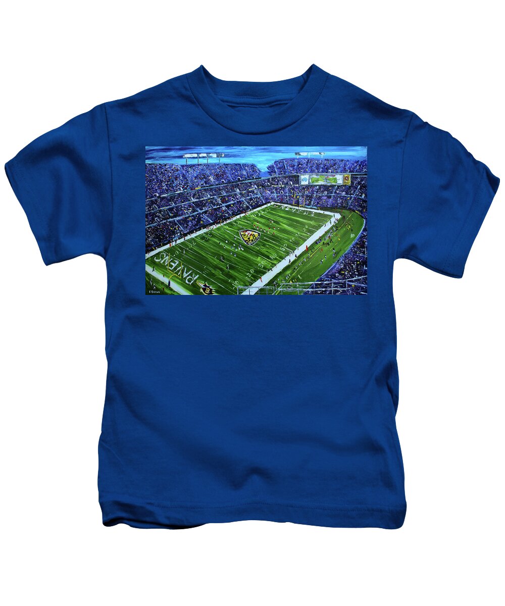 Ravens Kids T-Shirt featuring the painting Ravens Stadium by Kevin Brown