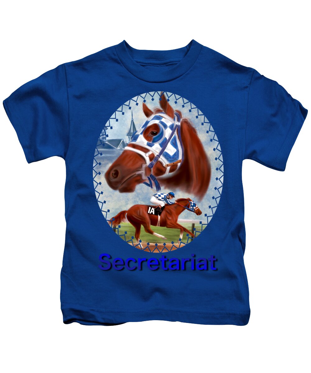 Secretariat Kids T-Shirt featuring the drawing Secretariat Racehorse Portrait by Becky Herrera