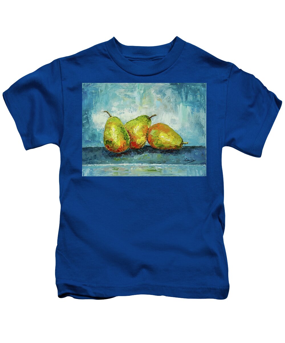 Pears Kids T-Shirt featuring the painting Siblings by Janet Garcia