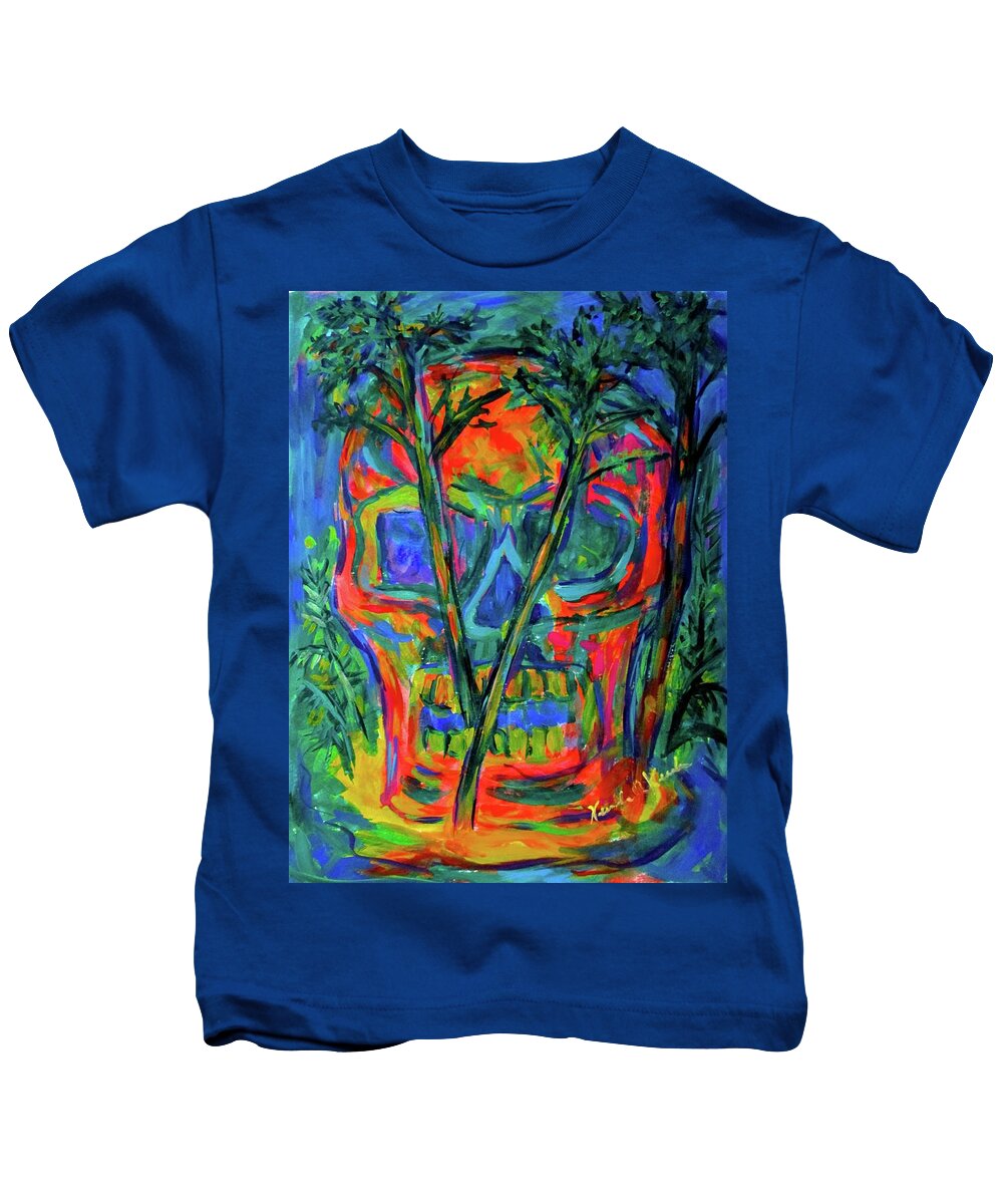 Skull Prints For Sale Kids T-Shirt featuring the painting Skull Island by Kendall Kessler