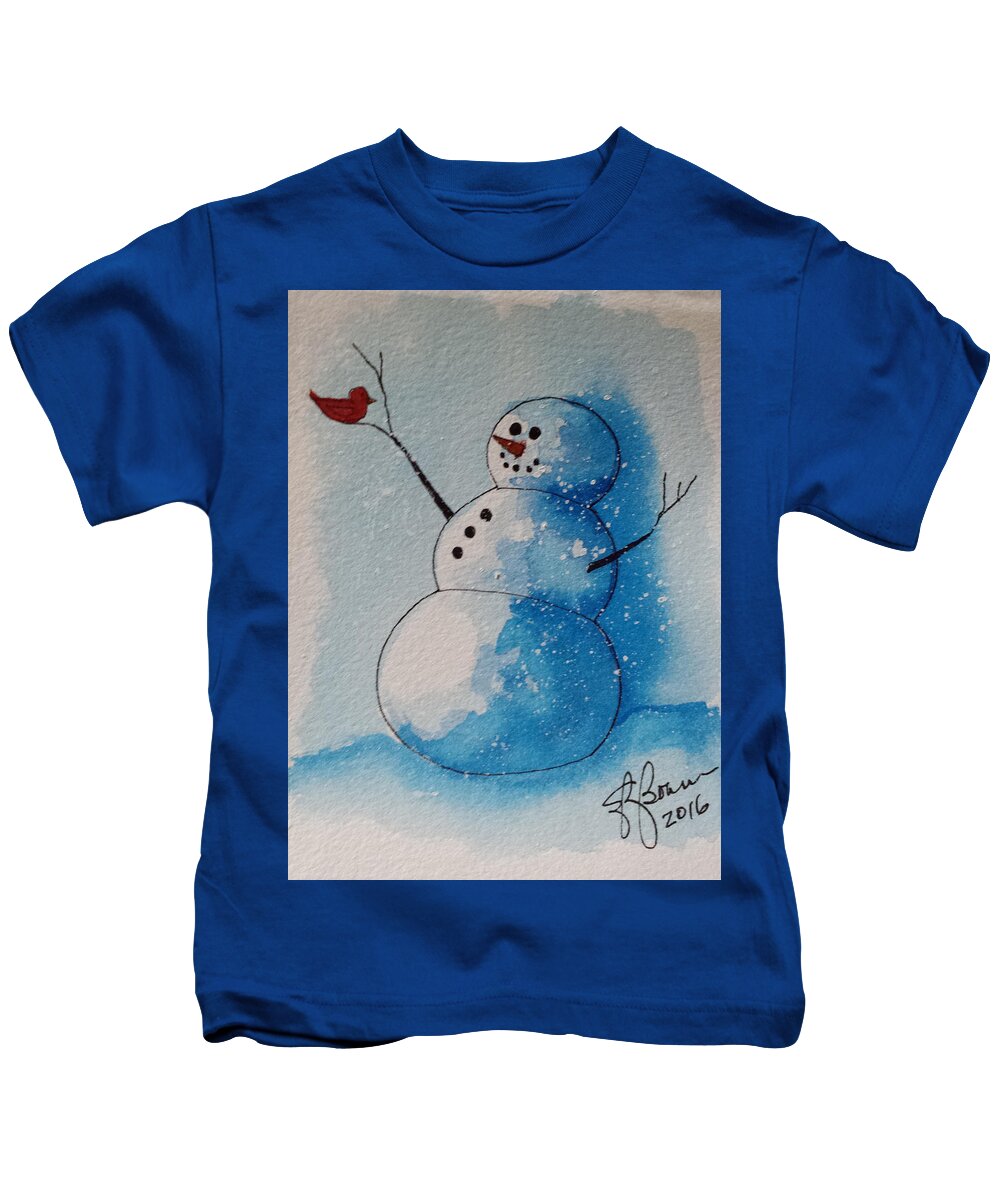 Snowman Kids T-Shirt featuring the painting Snowman 2016  2 by Elise Boam