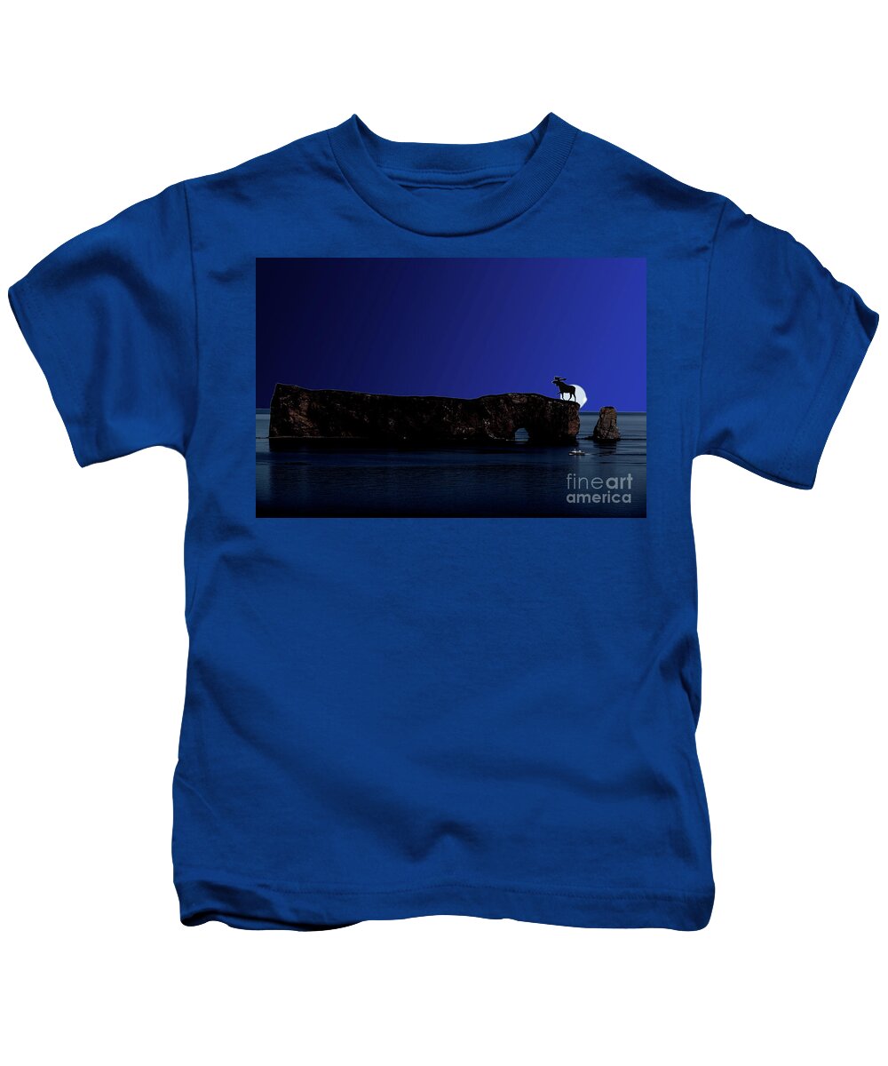 Perce Kids T-Shirt featuring the digital art Solar Eclipse Over Perce Rock by Les Palenik