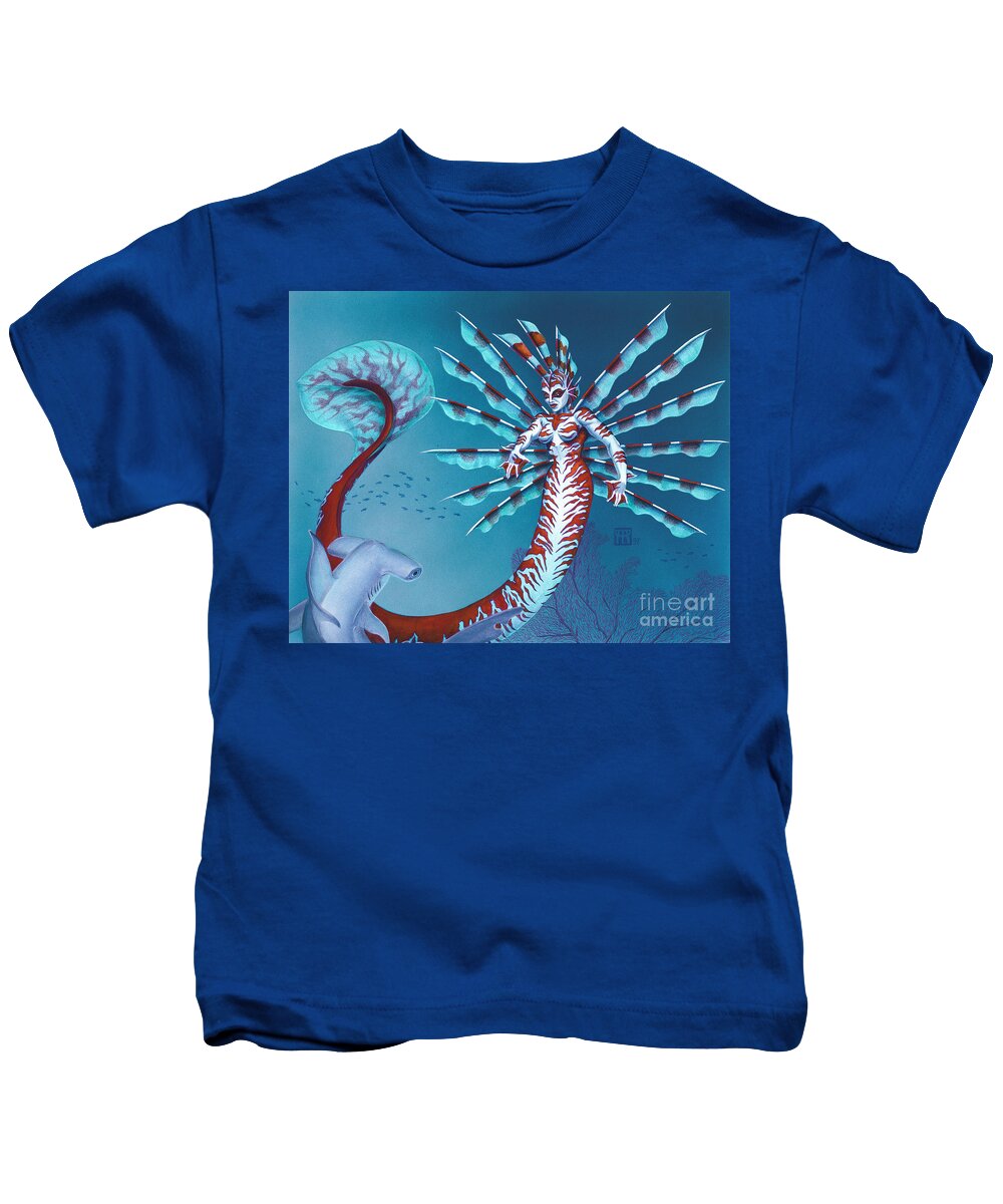 Mermaid Kids T-Shirt featuring the drawing Spiny Mermaid by Melissa A Benson