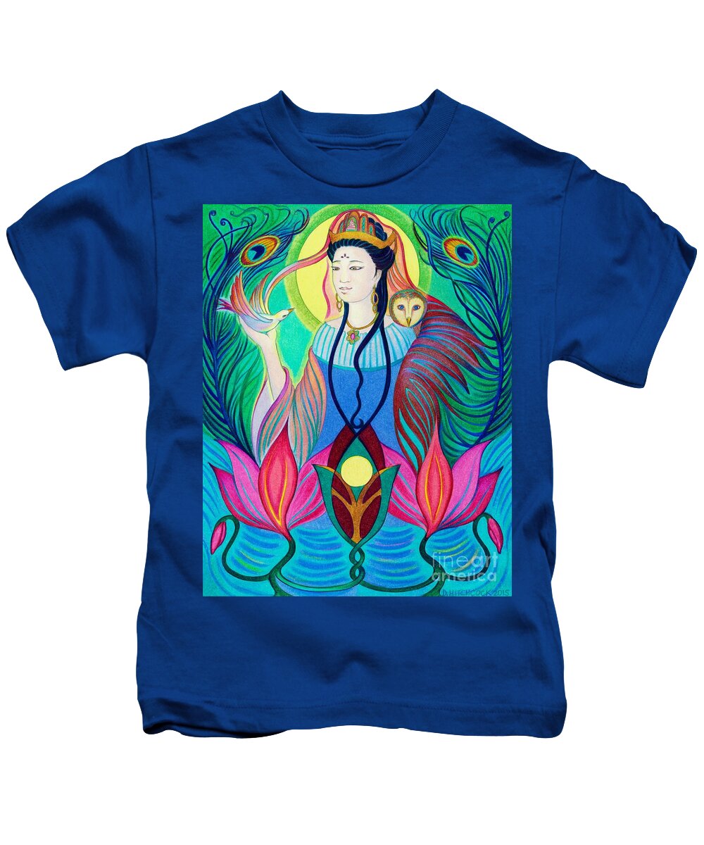 Spiritual Kids T-Shirt featuring the drawing Spirit Guide Quan Yin by Debra Hitchcock