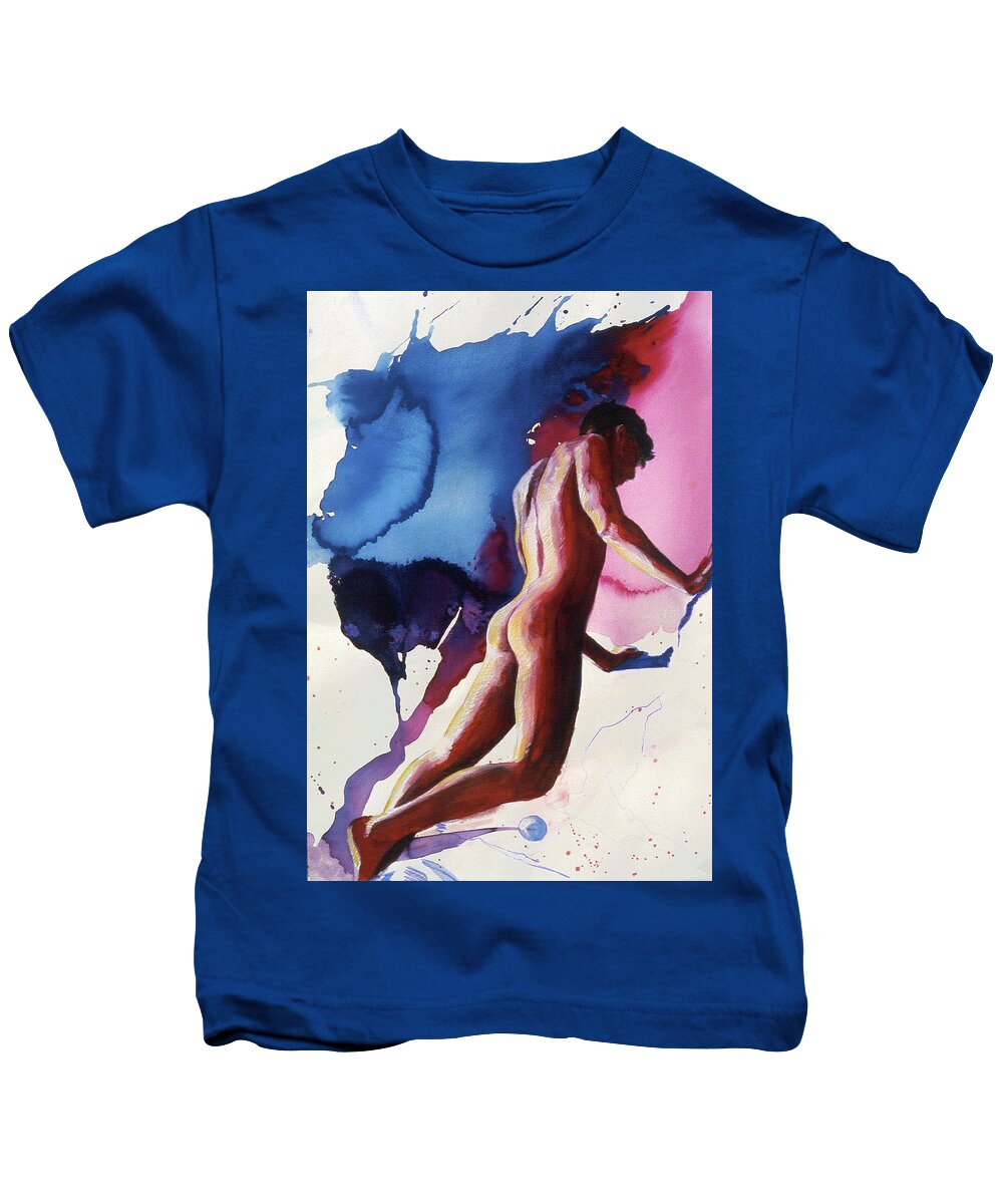 Male Figure Kids T-Shirt featuring the painting Splash of Blue by Rene Capone