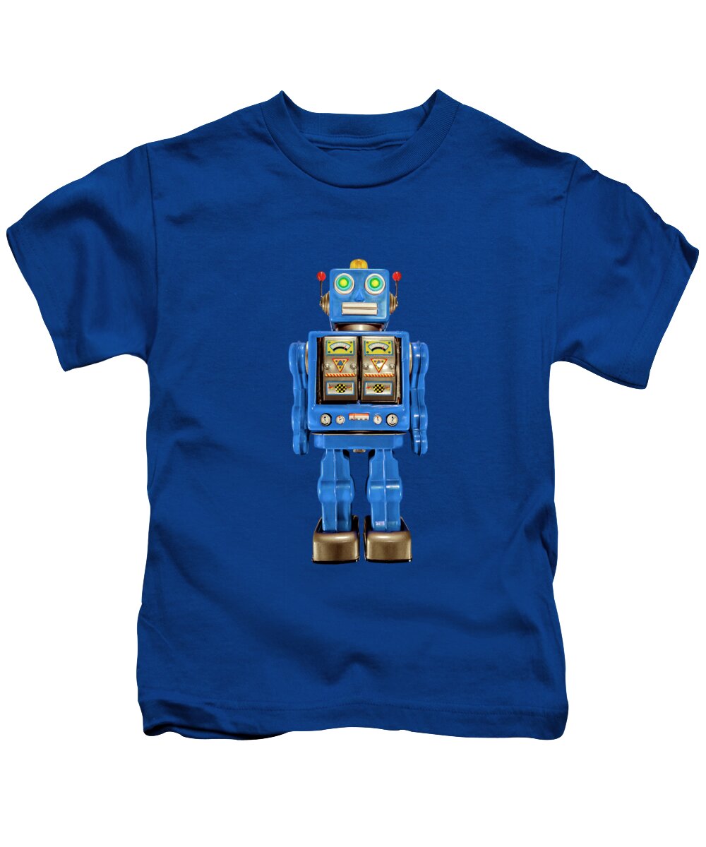 Art Kids T-Shirt featuring the photograph Star Strider Robot Blue on Black by YoPedro