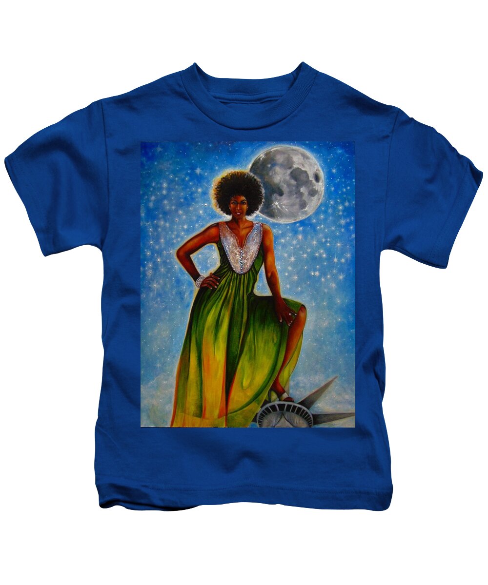 Black Art Kids T-Shirt featuring the painting Statue Of Liberty by Emery Franklin
