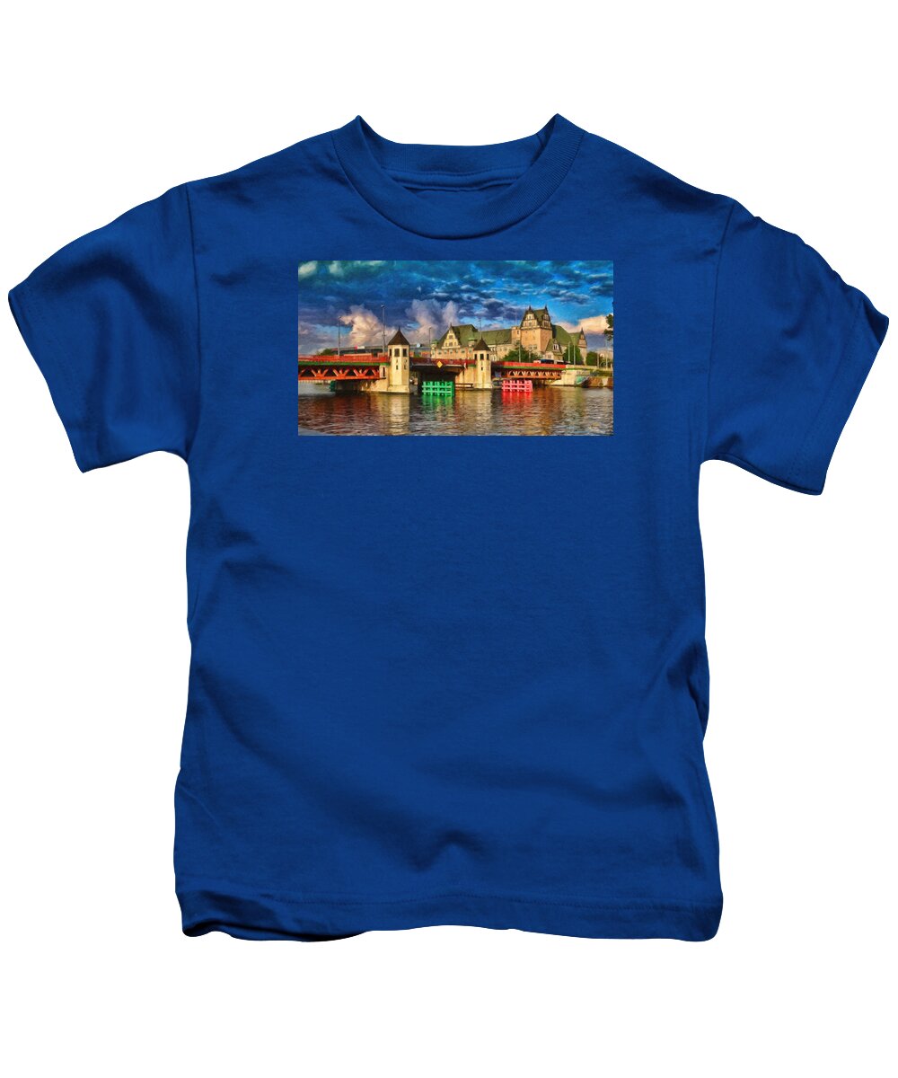 Landscape Kids T-Shirt featuring the painting Stettin Bridge - POL890431 by Dean Wittle