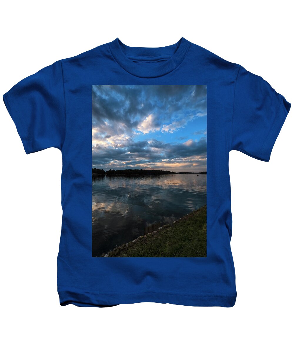 St Lawrence Seaway Kids T-Shirt featuring the photograph Sunset On The River by Tom Singleton