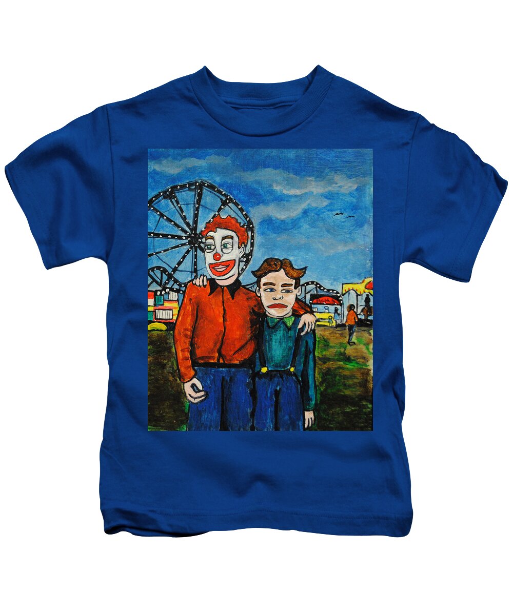 Clown Kids T-Shirt featuring the painting The Day Clowny Leaves for Clownshcool by Patricia Arroyo