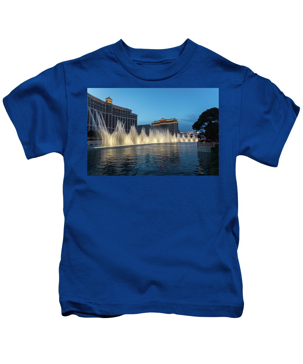 Georgia Mizuleva Kids T-Shirt featuring the photograph The Fabulous Fountains at Bellagio - Las Vegas by Georgia Mizuleva