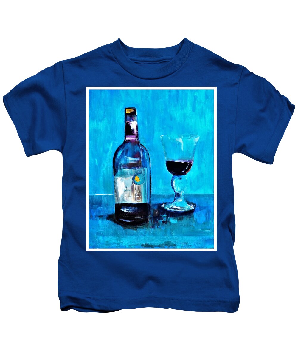 Gold Kids T-Shirt featuring the digital art The Gold Star Wine Painting by Lisa Kaiser