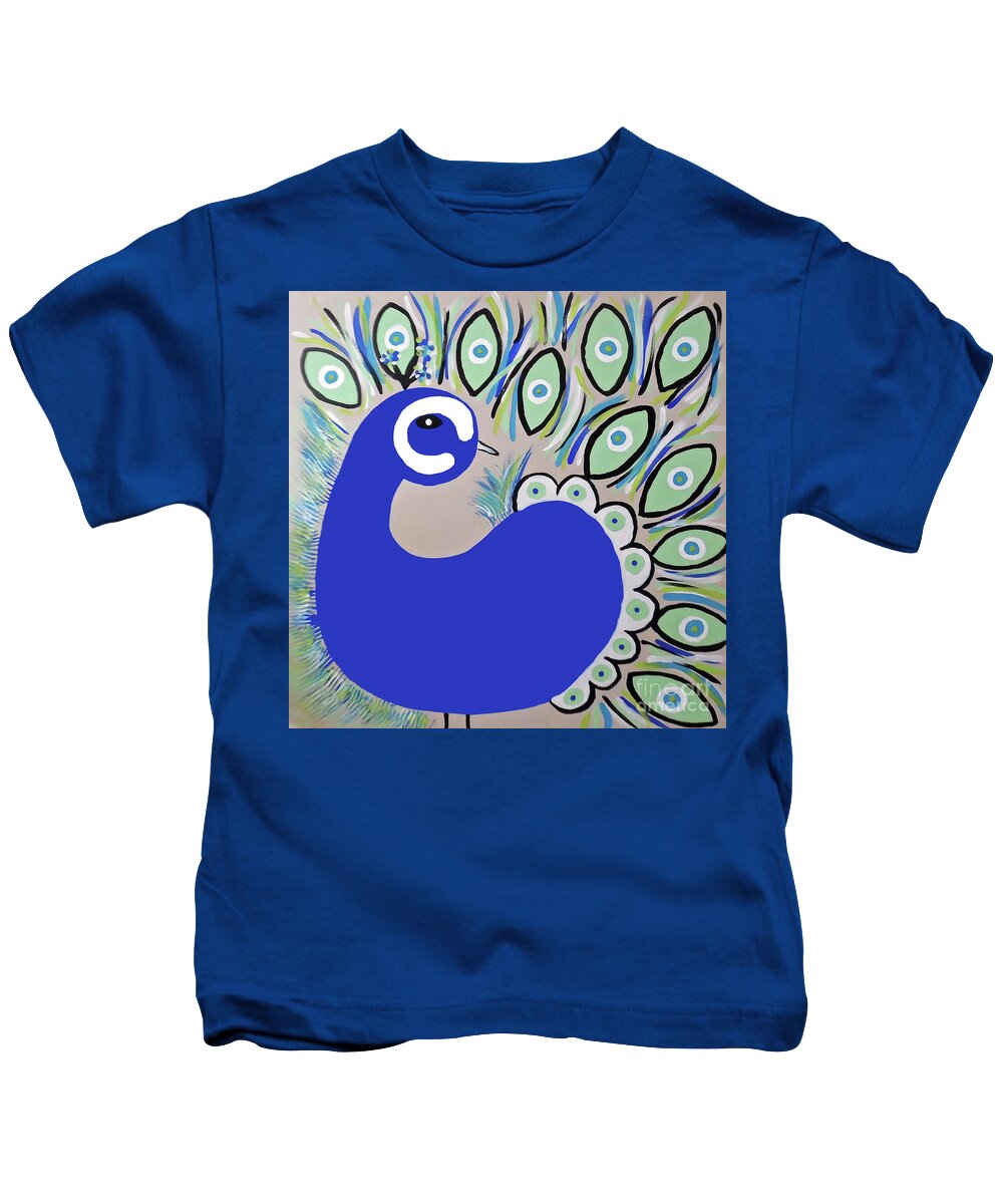 Peacock Kids T-Shirt featuring the painting The Playful Peacock by Jilian Cramb - AMothersFineArt