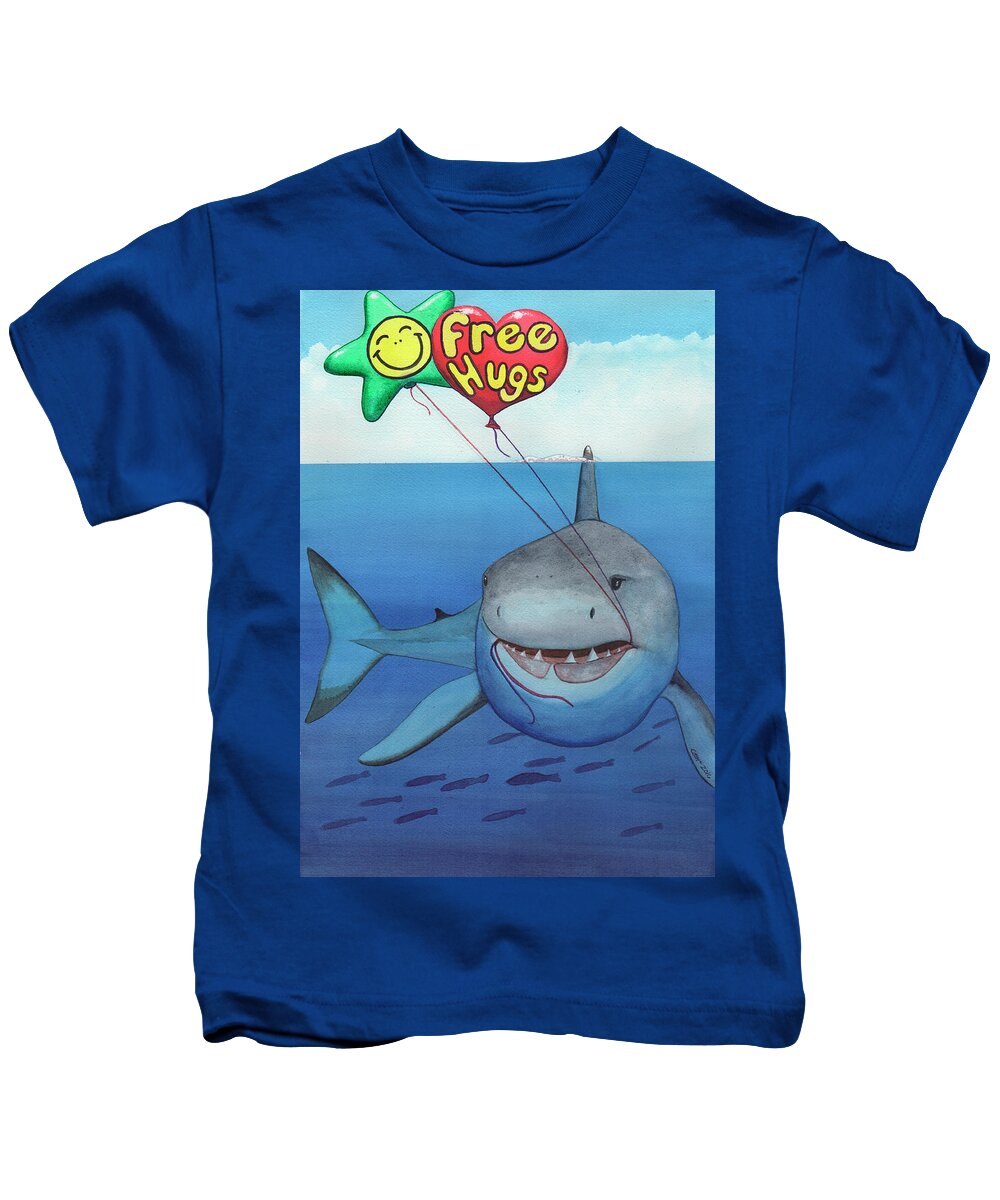 Shark Kids T-Shirt featuring the painting Trolling for hugs by Catherine G McElroy