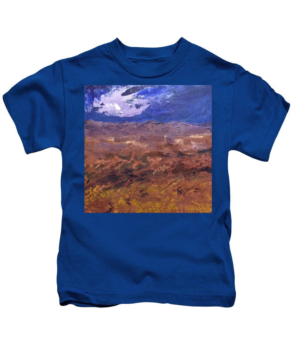 Landscape Kids T-Shirt featuring the painting Violet Night by Norma Duch