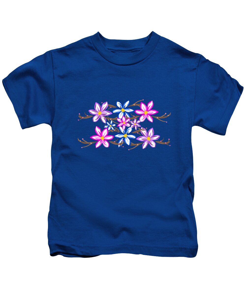 Gravityx9 Kids T-Shirt featuring the mixed media Violet Stripes with Flowers by Gravityx9 Designs