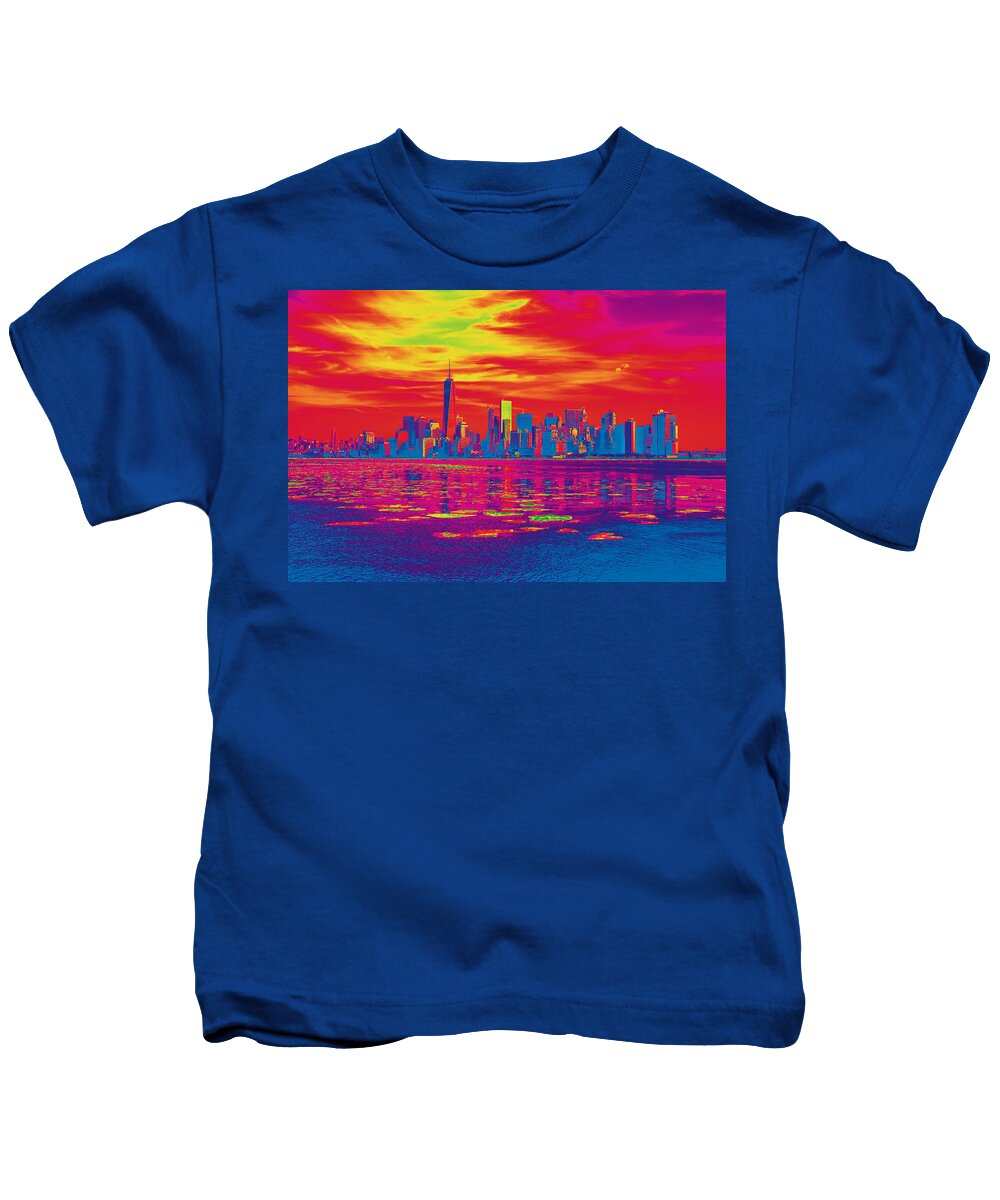 New York Kids T-Shirt featuring the photograph Vivid Skyline of New York City, United States by Anthony Murphy