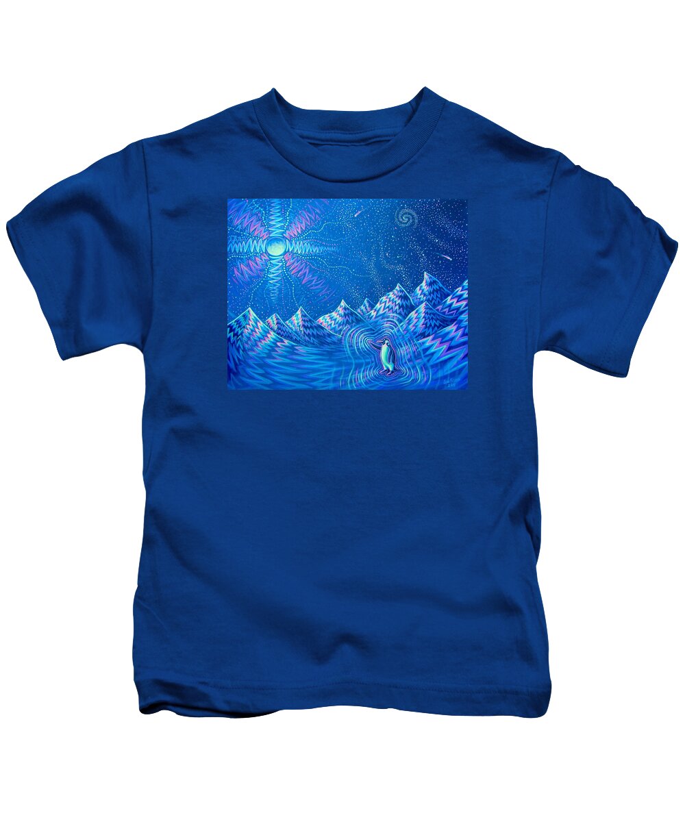 Penguin Kids T-Shirt featuring the painting Enlightenment of the Penguin by Jim Figora
