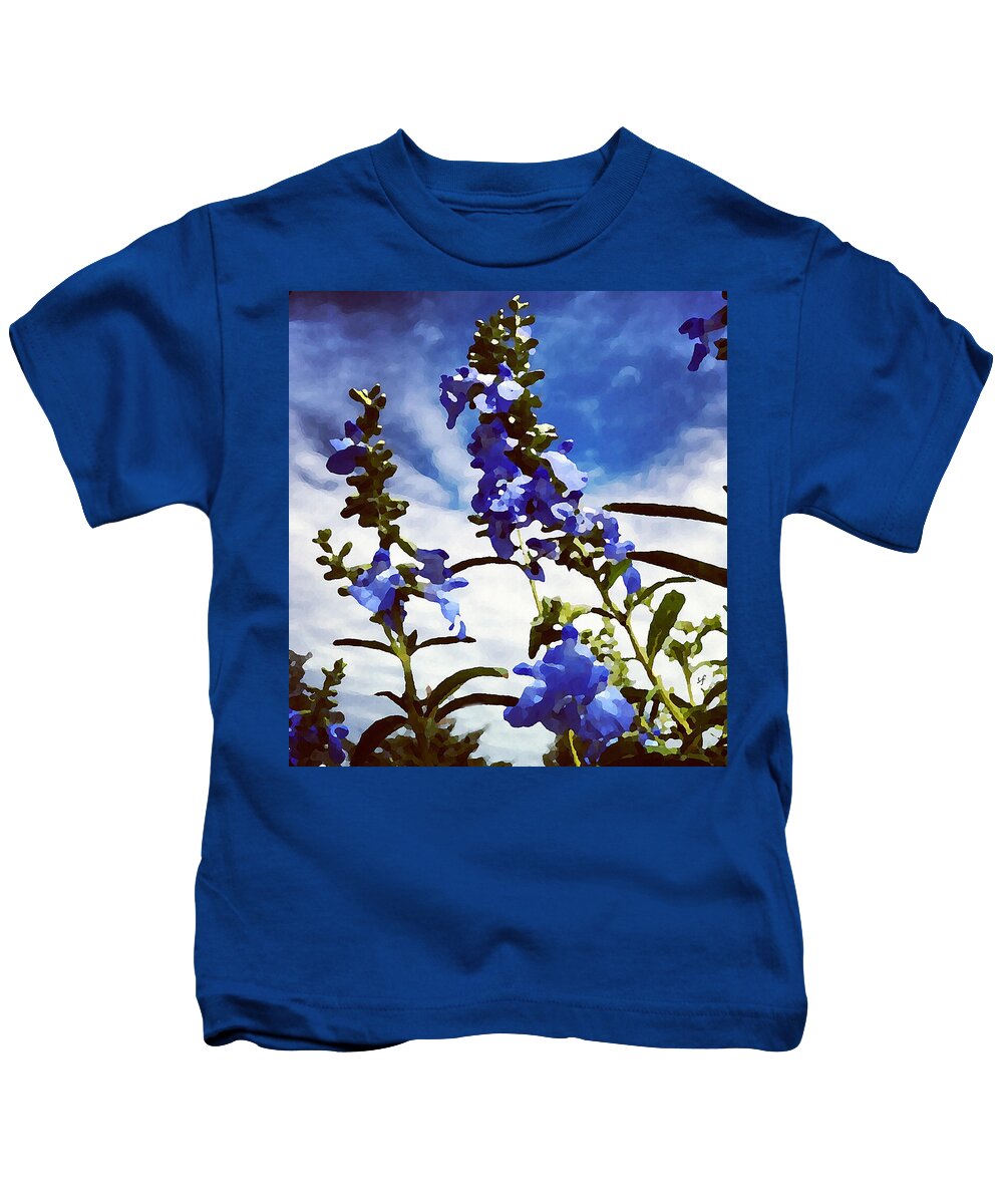  Kids T-Shirt featuring the mixed media Wild Blue Sage by Shelli Fitzpatrick