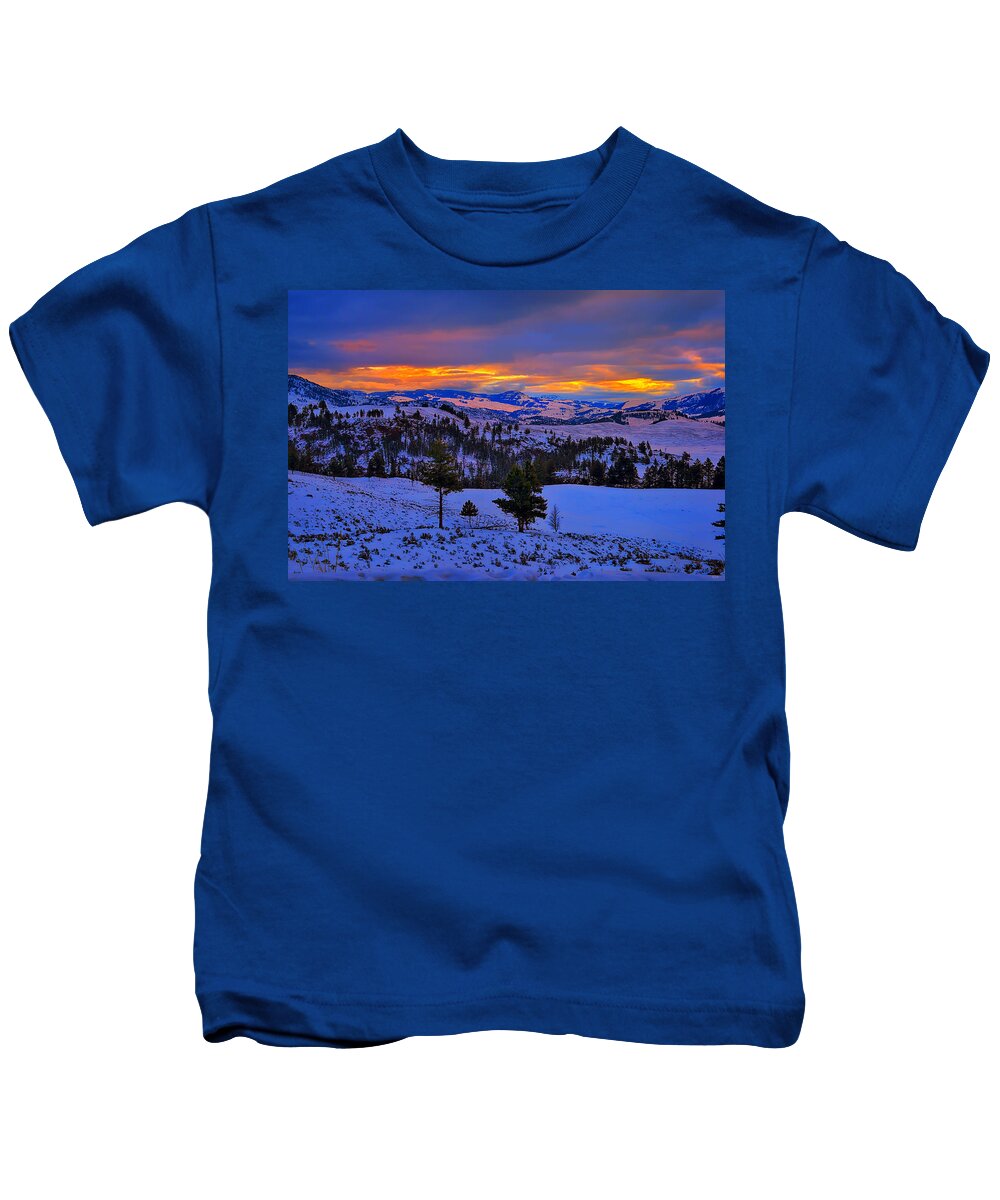 Yellowstone Kids T-Shirt featuring the photograph Yellowstone Winter Morning by Greg Norrell