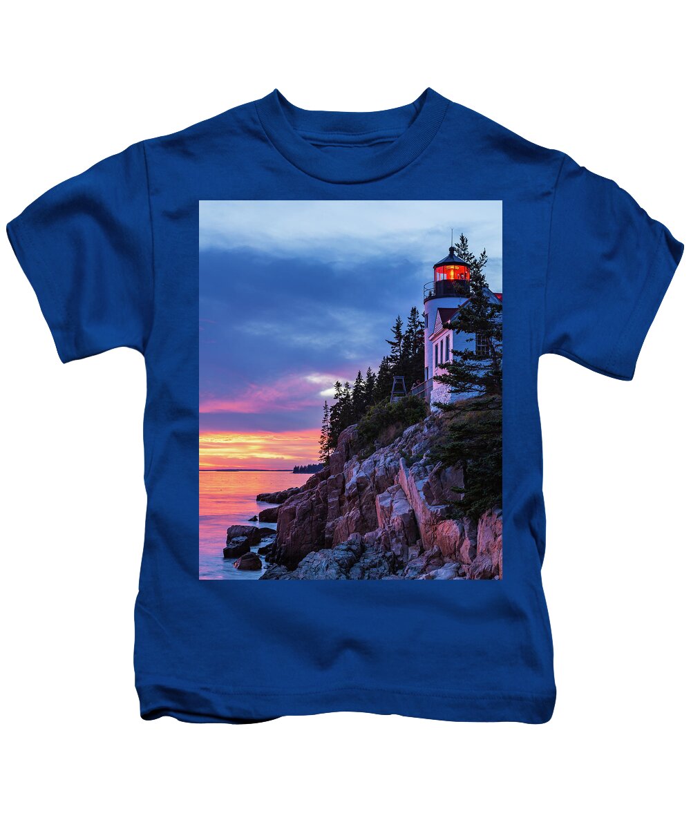 Maine Kids T-Shirt featuring the photograph Bass Harbor Head Lighthouse at Twilight #1 by Stefan Mazzola