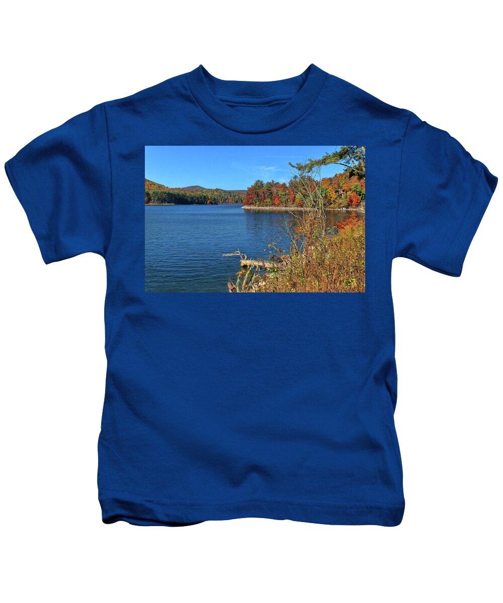 Lake Glenville Kids T-Shirt featuring the photograph Autumn In North Carolina by HH Photography of Florida