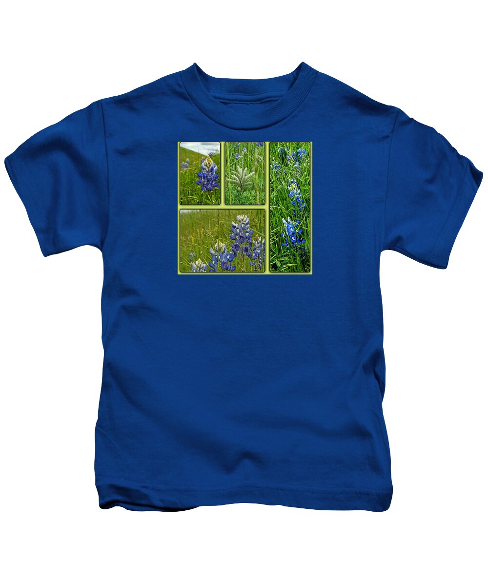 State Flower Of Texas Kids T-Shirt featuring the digital art Blue Lupines Are Texan Bluebonnets by Pamela Smale Williams