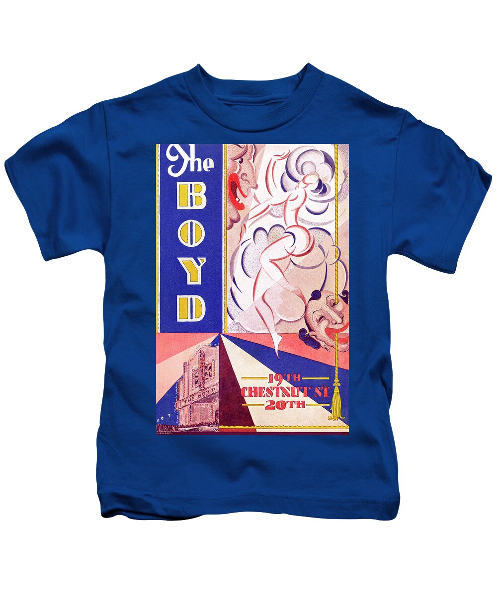 Boyd Theatre Kids T-Shirt featuring the mixed media Boyd Theatre Playbill Cover by Lau Art