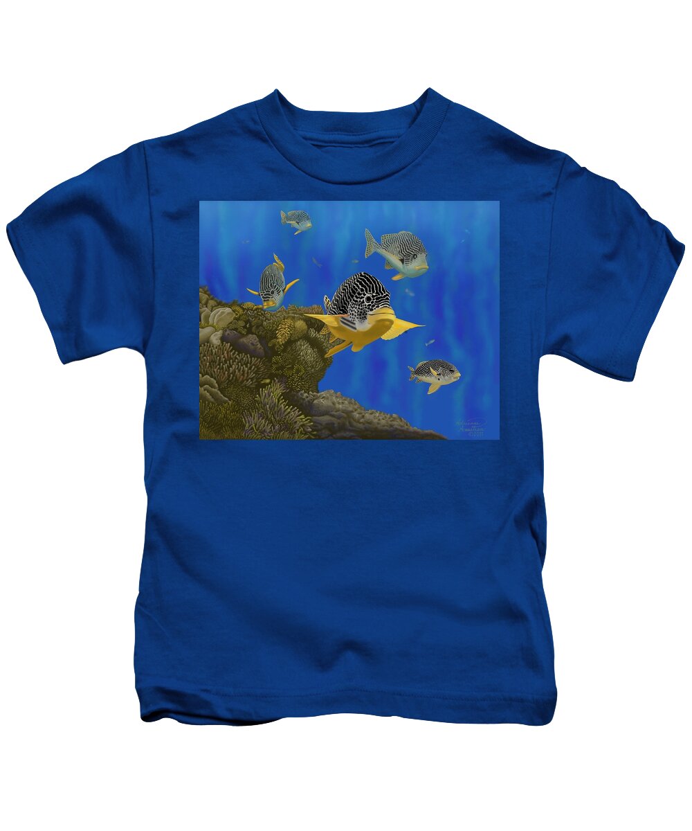 Fish Kids T-Shirt featuring the painting Cruisin' the Great Barrier Reef by Adrienne Dye
