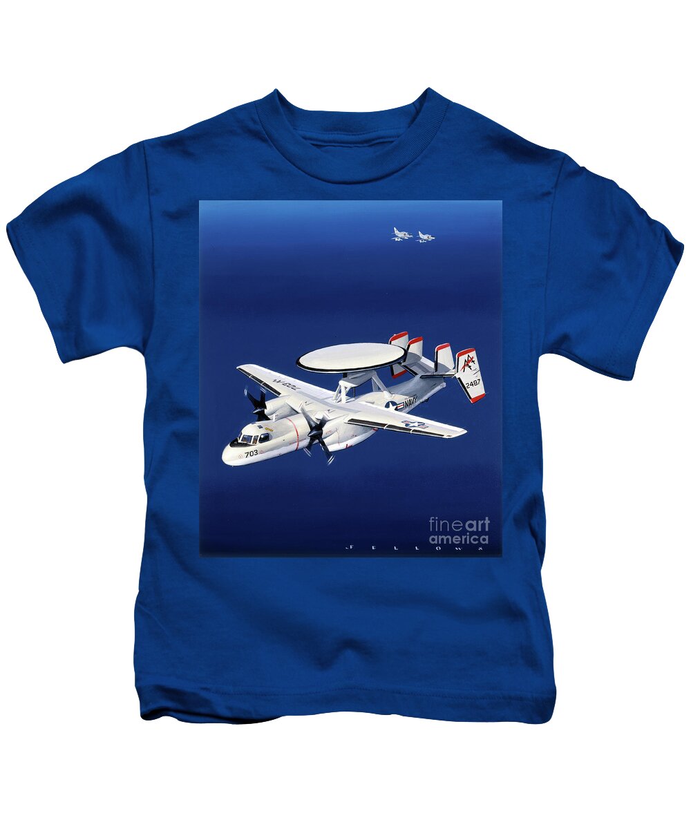 Military Aircraft Kids T-Shirt featuring the painting Grumman E-2A Hawkeye by Jack Fellows