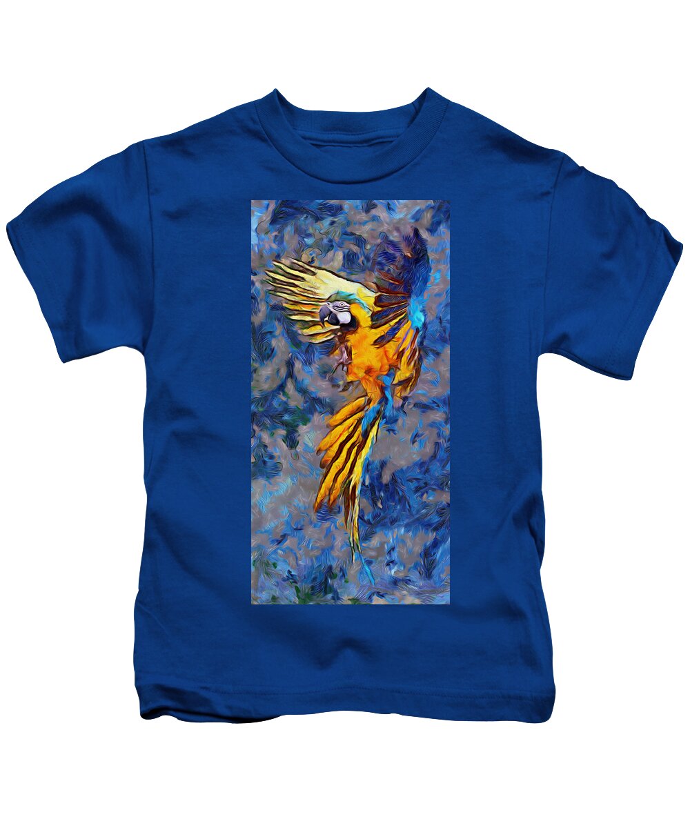Parrot Kids T-Shirt featuring the digital art Gold and Blue Parrot by Galeria Trompiz