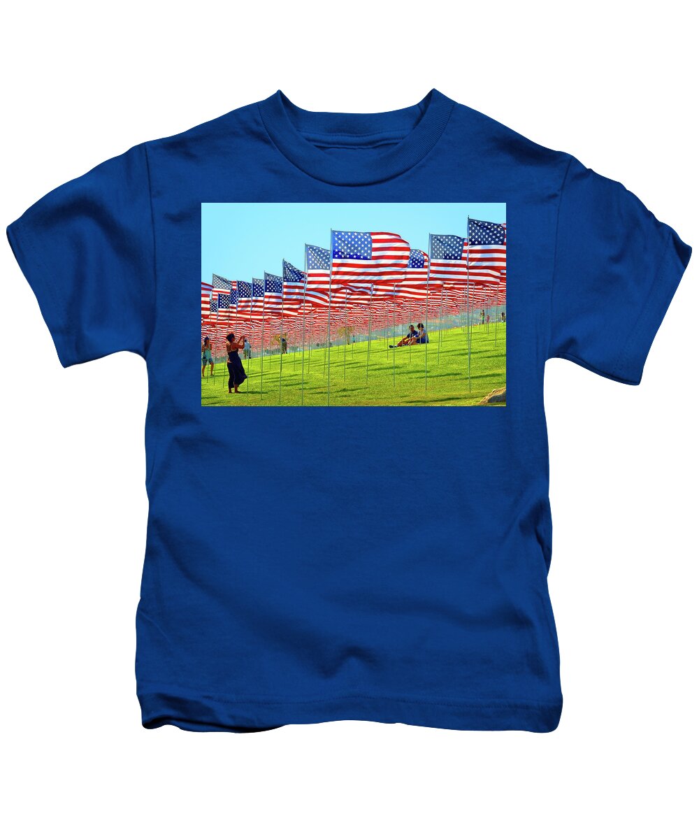 American Flags Kids T-Shirt featuring the photograph Land of the Free by Lynn Bauer