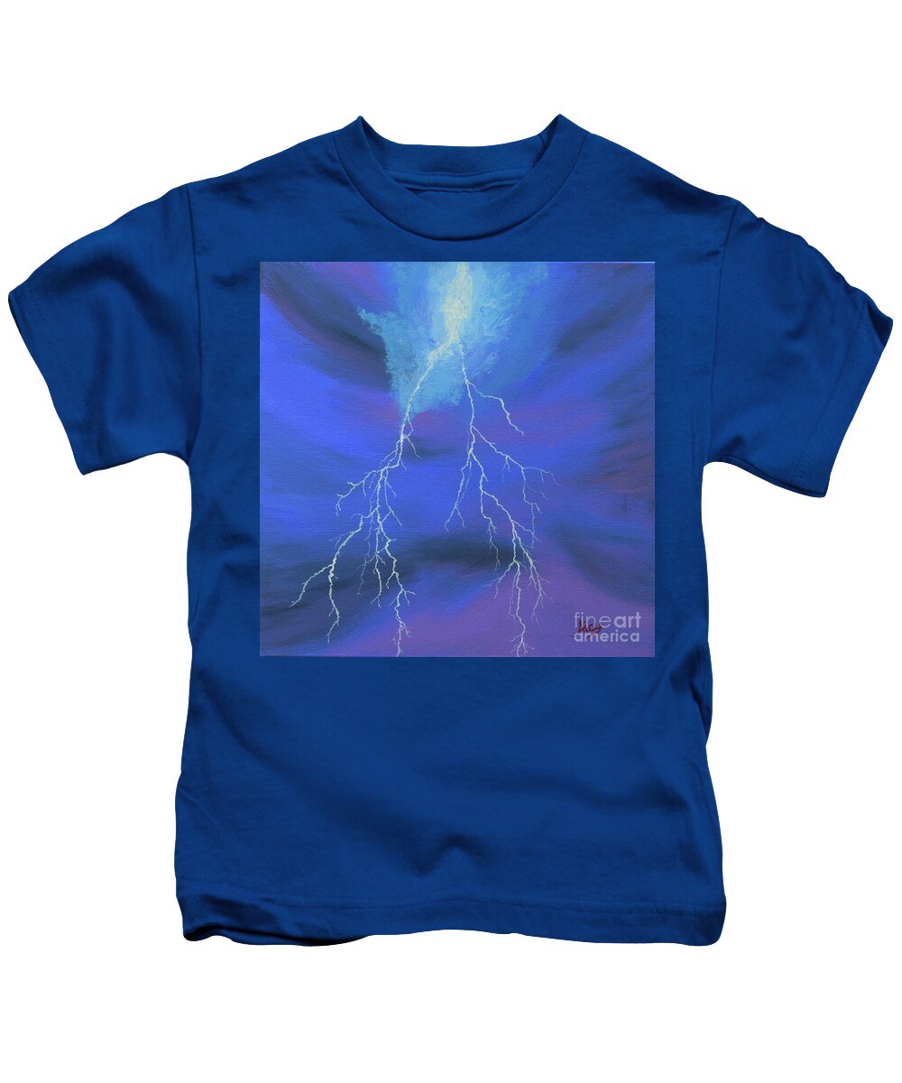 Lightning Kids T-Shirt featuring the painting Lightning over the Potomac by Aicy Karbstein