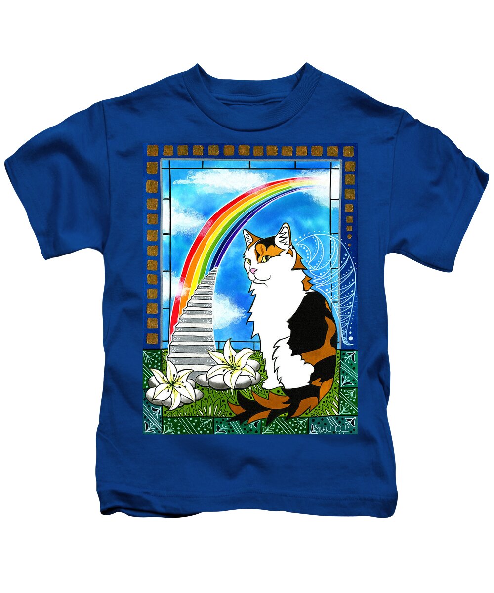 Tortoiseshell Cat Kids T-Shirt featuring the painting Mama Turtle - Cat Painting by Dora Hathazi Mendes