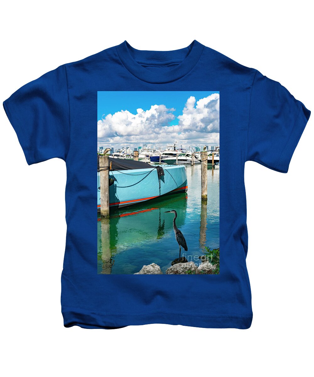 Miami Beach Marina Kids T-Shirt featuring the photograph Miami Beach Marina Series 081995 by Carlos Diaz
