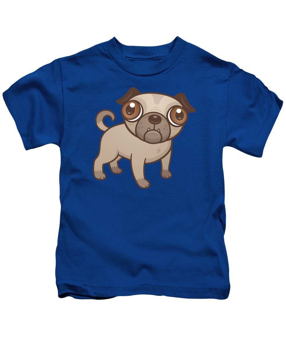 Brown Kids T-Shirt featuring the digital art Pug Puppy Cartoon by John Schwegel