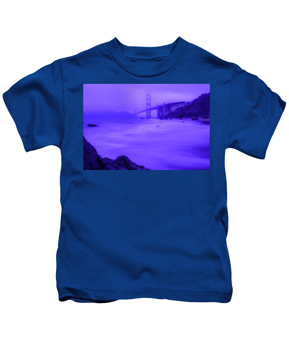 S.f. Kids T-Shirt featuring the photograph Purple Golden Gate Fog by Mike Long