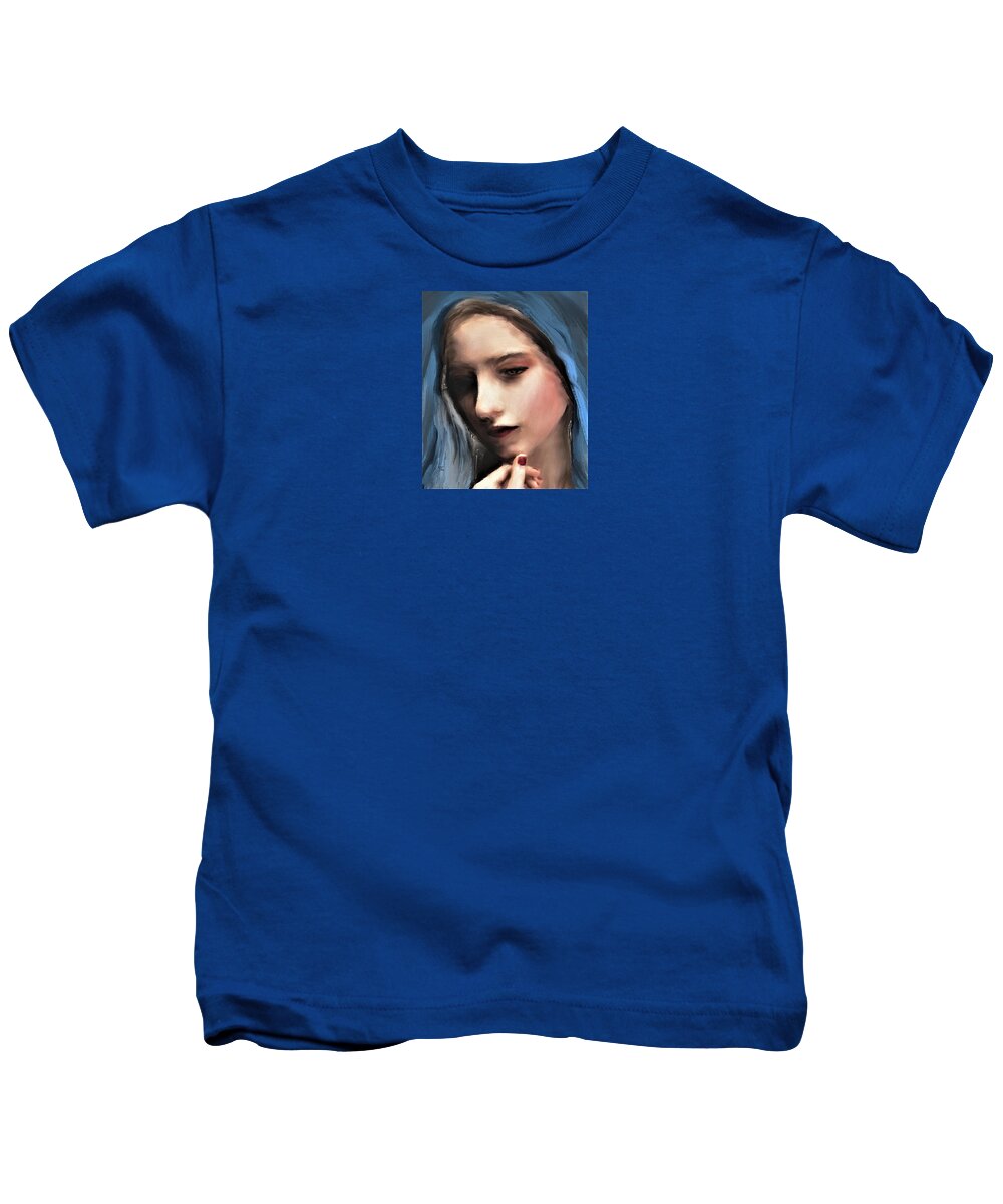 Woman Kids T-Shirt featuring the painting The Blue Scarf by Diane Chandler