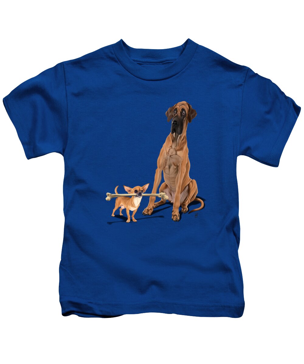 Great Dane Kids T-Shirt featuring the digital art The Long and the Short and the Tall Colour by Rob Snow