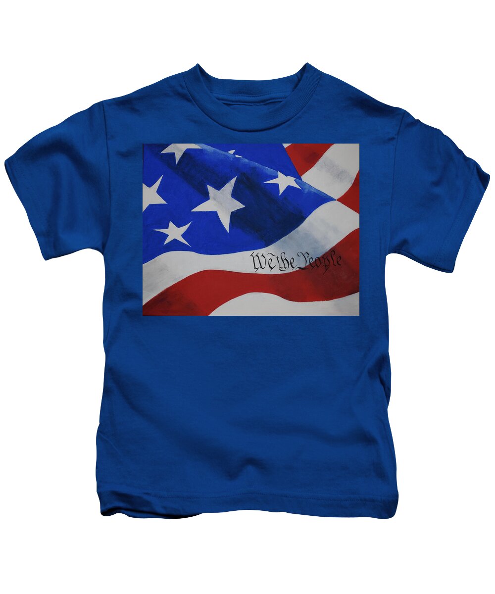 American Flag Kids T-Shirt featuring the painting We the People by Celene Terry