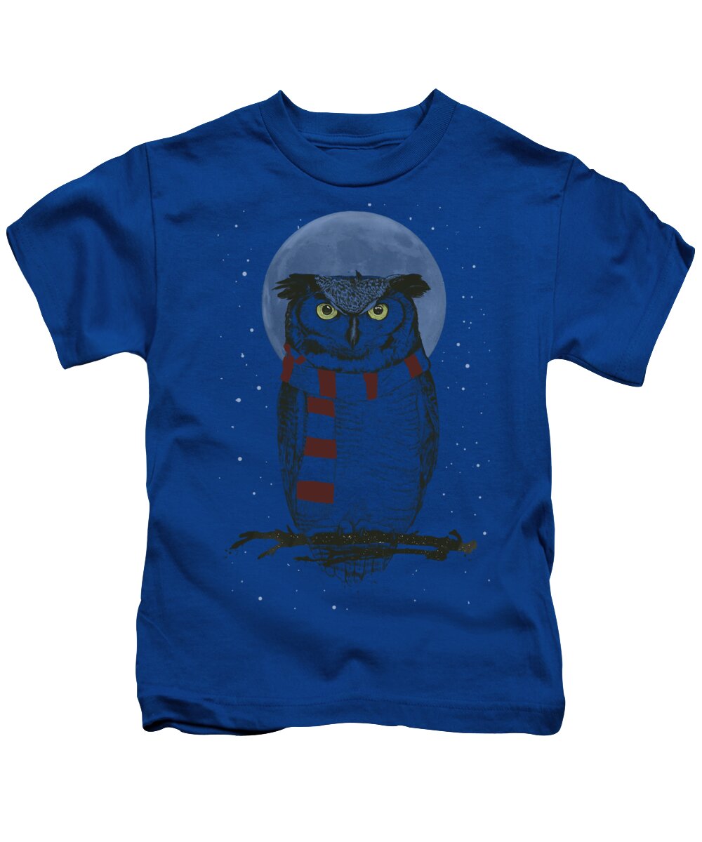 Owl Kids T-Shirt featuring the mixed media Winter owl by Balazs Solti