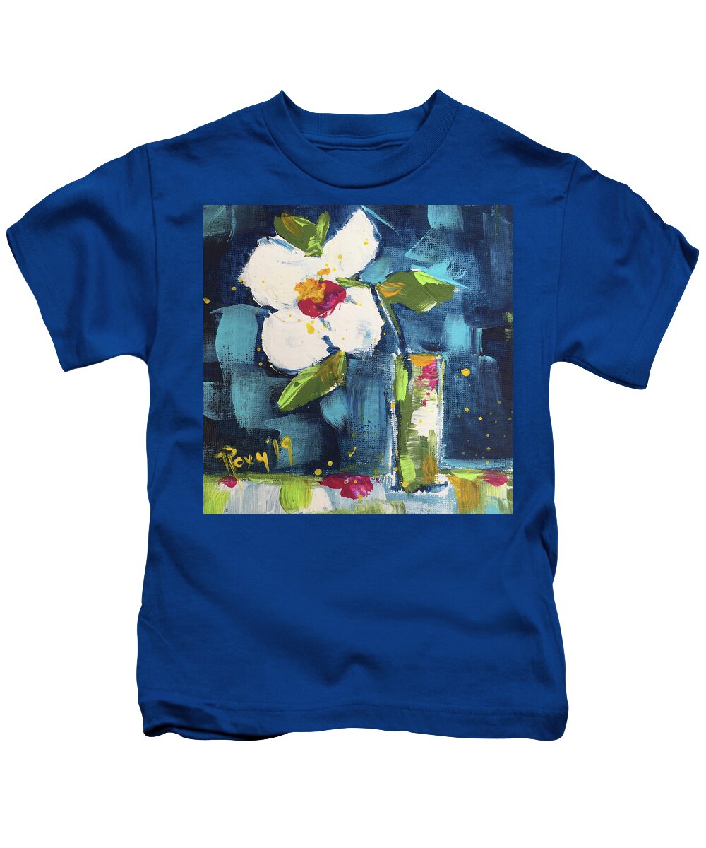 Abstract Flower Painting Kids T-Shirt featuring the painting Happy Little Gardenia #1 by Roxy Rich