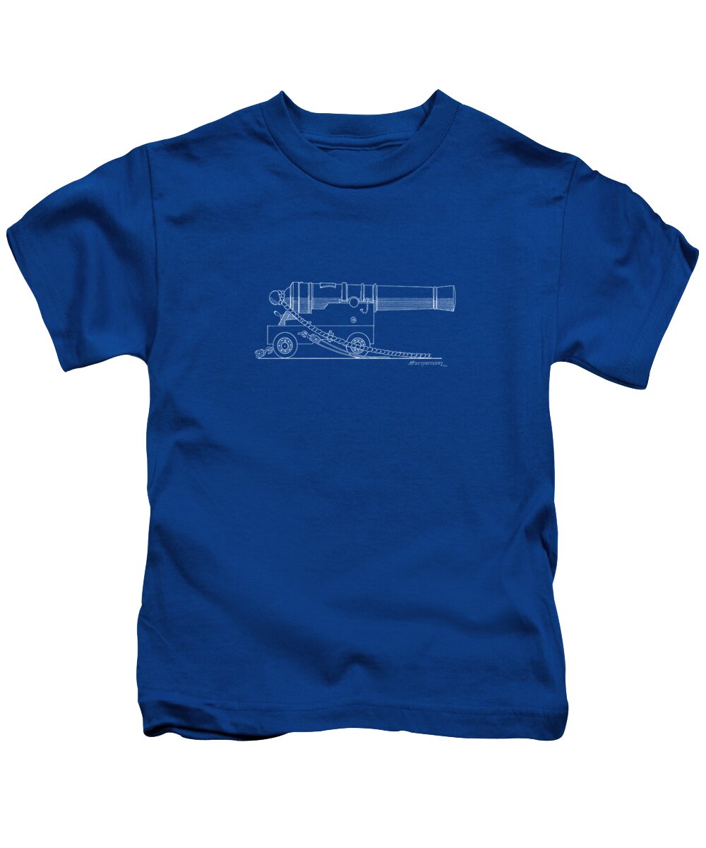 Sailing Vessels Kids T-Shirt featuring the drawing Sailing ship cannon - blueprint by Panagiotis Mastrantonis