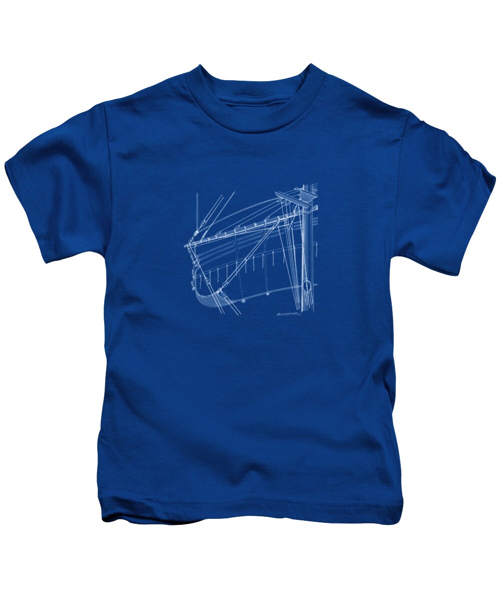 Sailing Vessels Kids T-Shirt featuring the drawing Top-mast yard and sail - blueprint by Panagiotis Mastrantonis