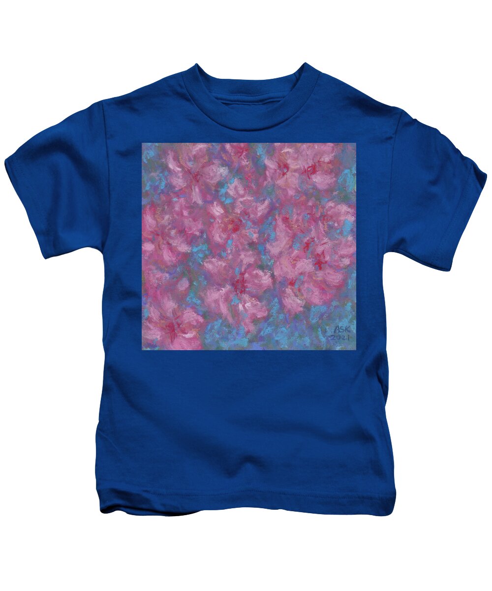 Azaleas Kids T-Shirt featuring the pastel Azaleas on Blue by Anne Katzeff