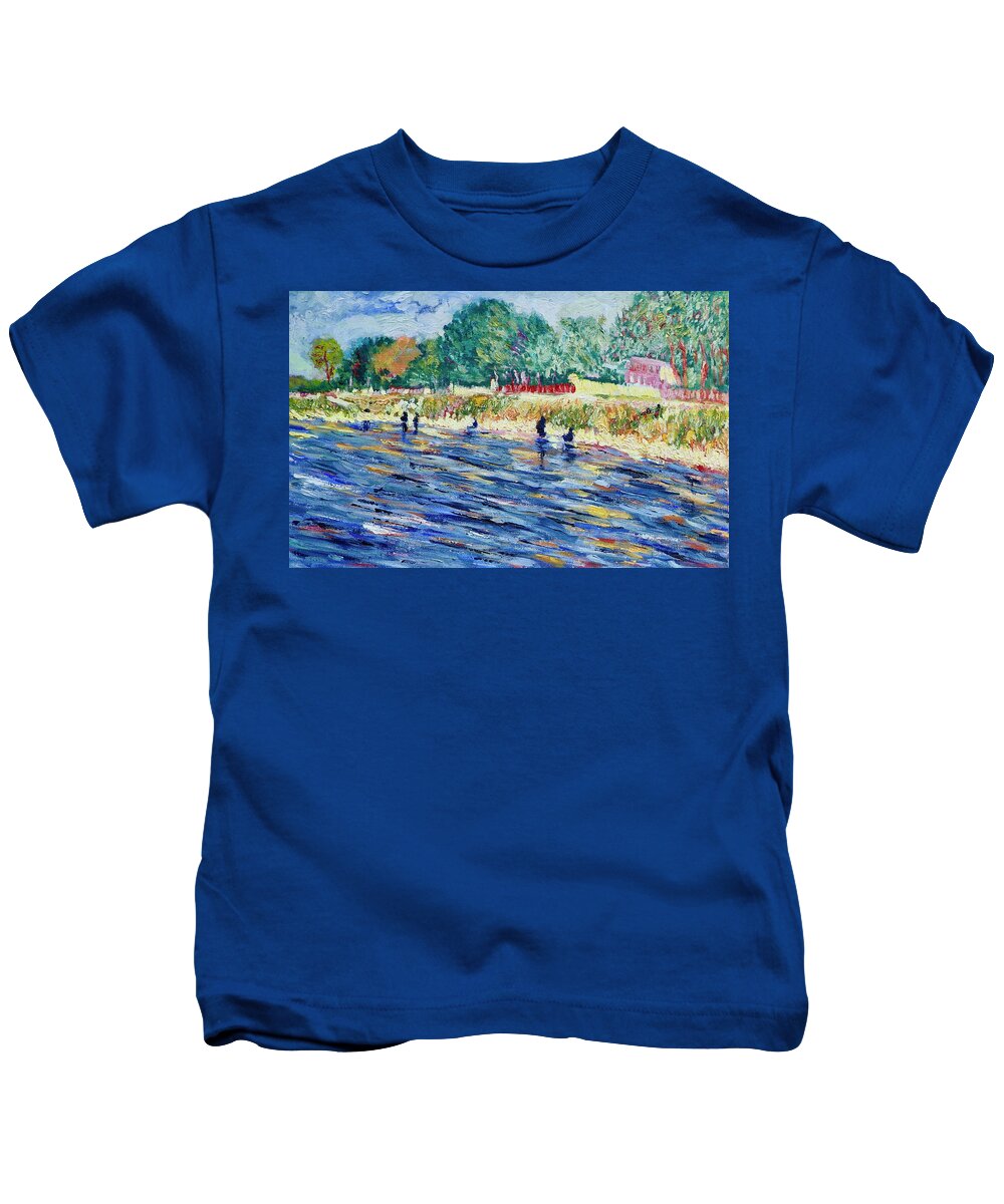 Bank Of Seine Kids T-Shirt featuring the painting Bank of Seine by Tom Roderick