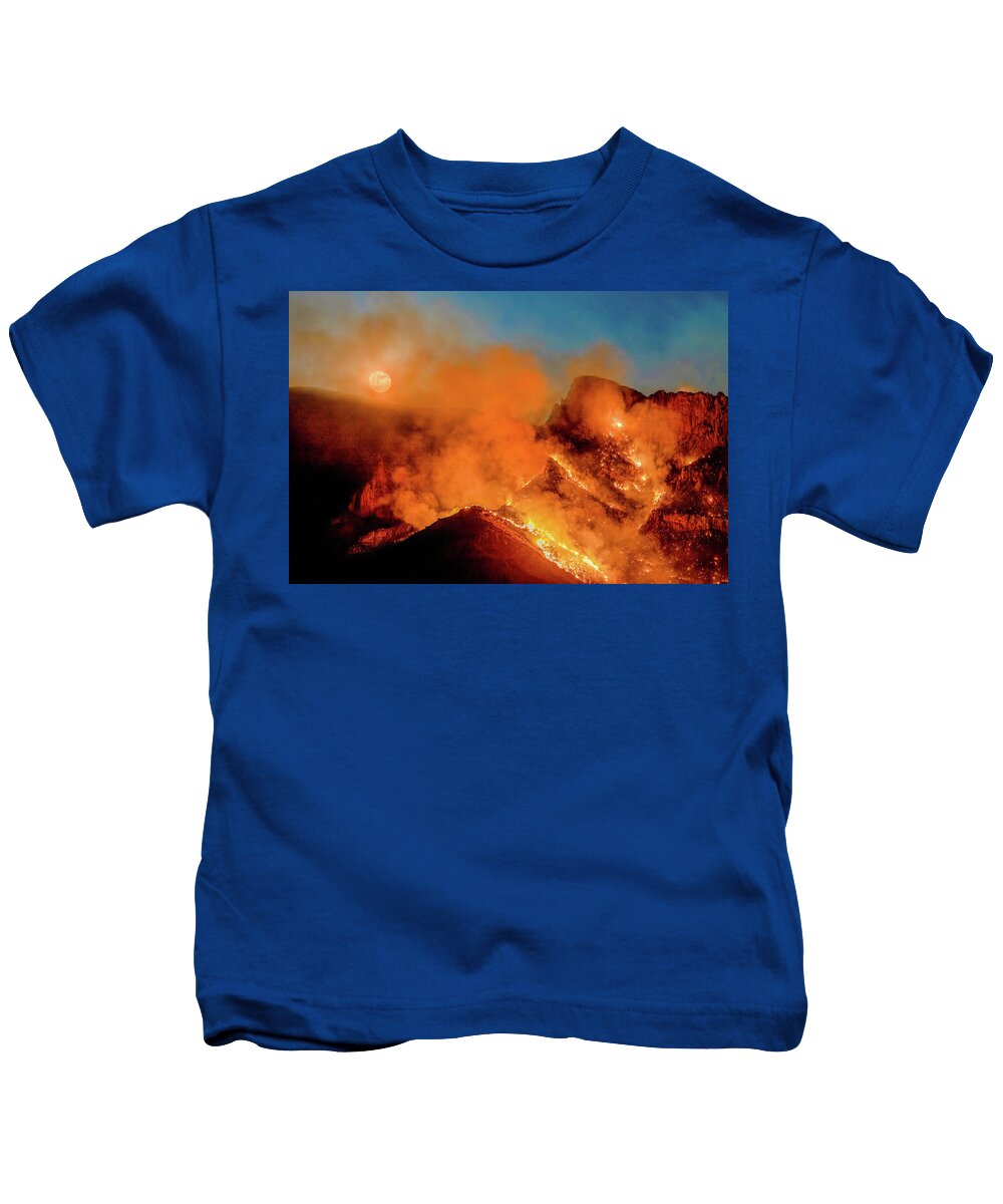 American Southwest Kids T-Shirt featuring the photograph Bighorn Fire Threatens Tucson by James Capo
